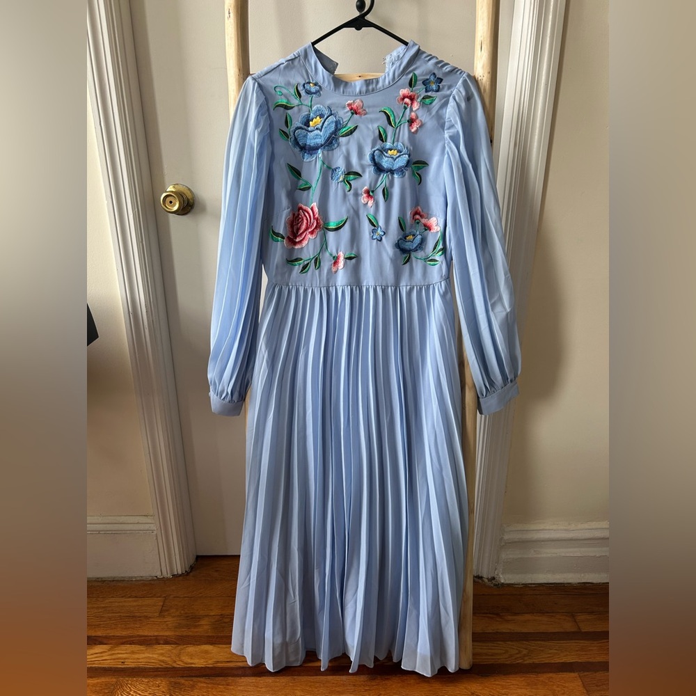 Blue Floral Embroidered Dress